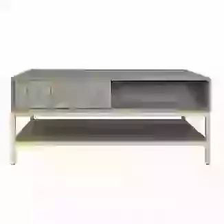 Grey Wash Mango Wood CoffeeTable with Drawer and Gold Legs